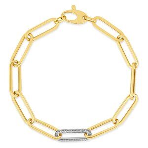 0.50 Carat Natural Diamond Paper Clip Bracelet G SI 14K Yellow Gold 7''